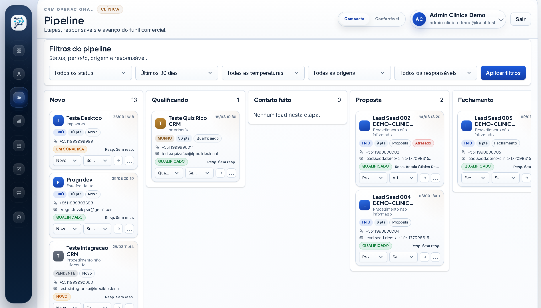 Pipeline comercial do sistema